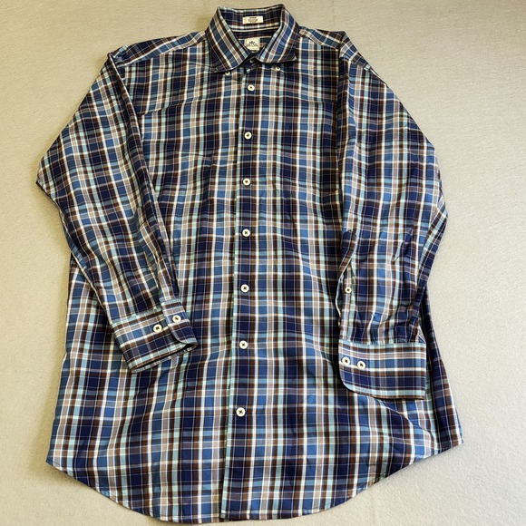 Peter Millar Shirt Mens Medium M Blue Plaid Button Down Long Sleeve 100% Cotton - Picture 1 of 8